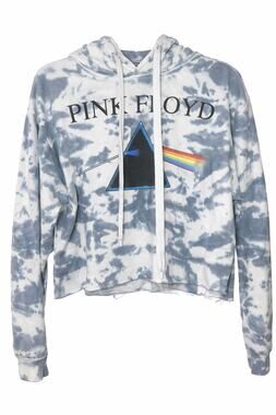 Gray White Pink Floyd Tie Dye Cropped Hoodie Band Sweatshirt Size Small